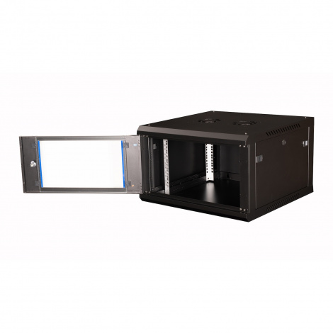 Шкаф 19" телекоммуникационный настенный, 6U 368x600х600 мм, дверь стекло, черный